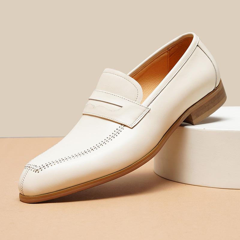 Men's British Soft Breathable Wedding Bridegroom Beige Leather Shoes