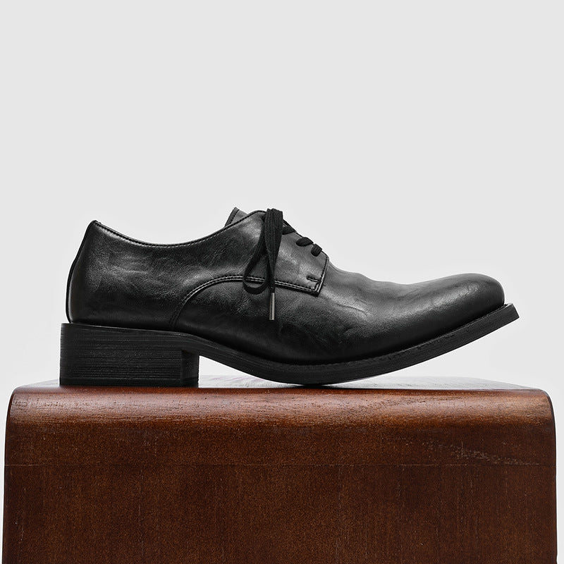 Men's Black Platform British Style Fashion Formal Business Commute Leisure Men's Casual Leather Shoes