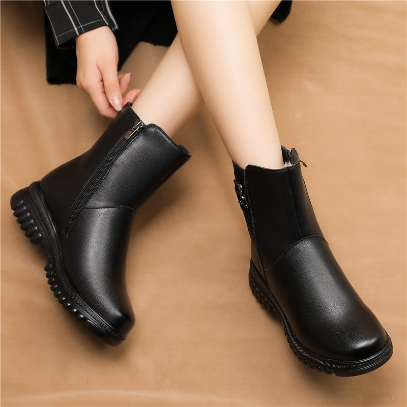Mother's Cotton Winter Fleece-lined Warm Genuine Women's Shoes