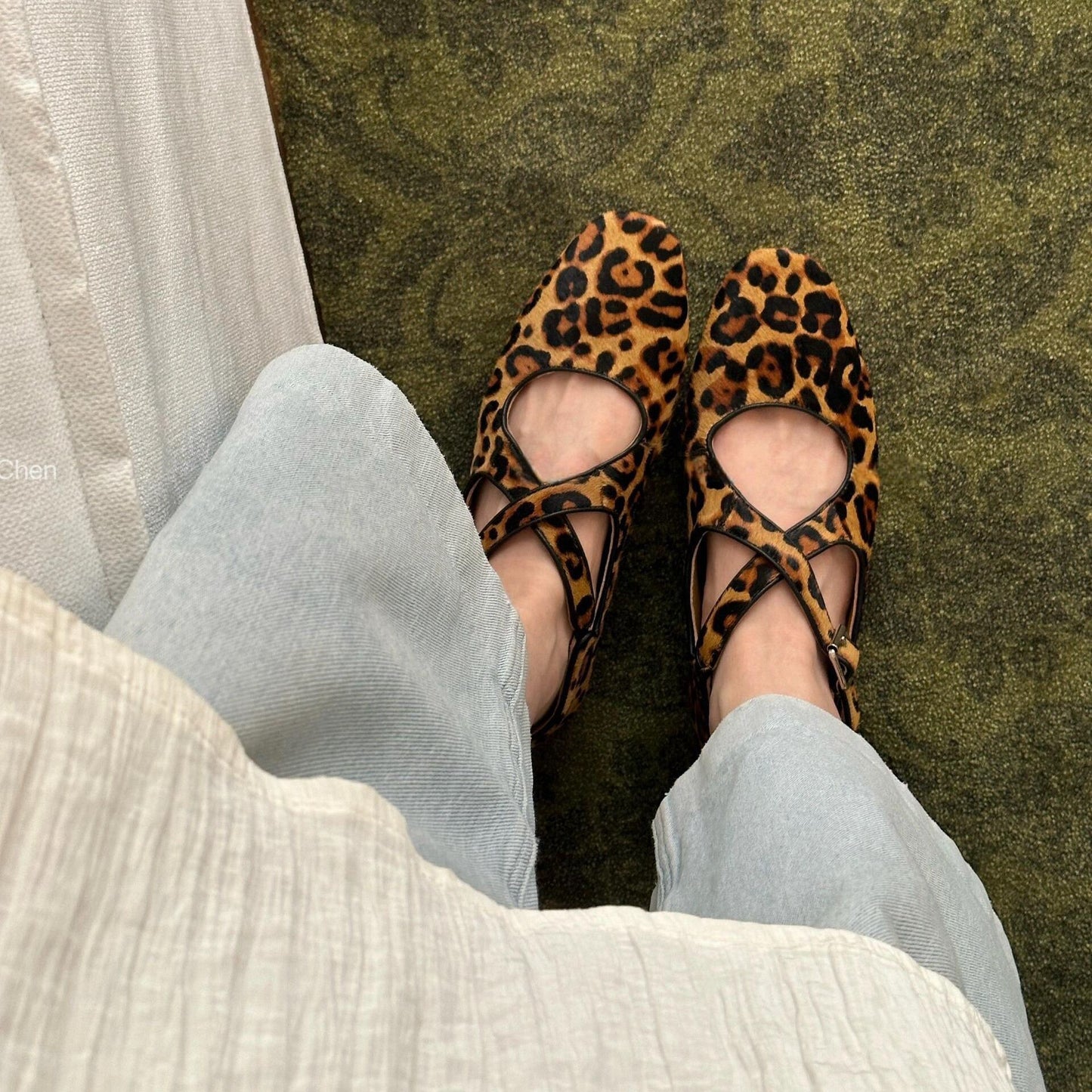 Women's Sheepskin Version Leopard Print Invisible Height Increasing Insole Cross With Women's Shoes