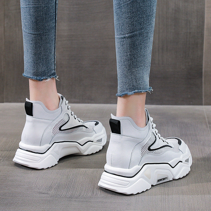 Women's Dad White Platform Mesh Breathable Sports Women's Casual Shoes