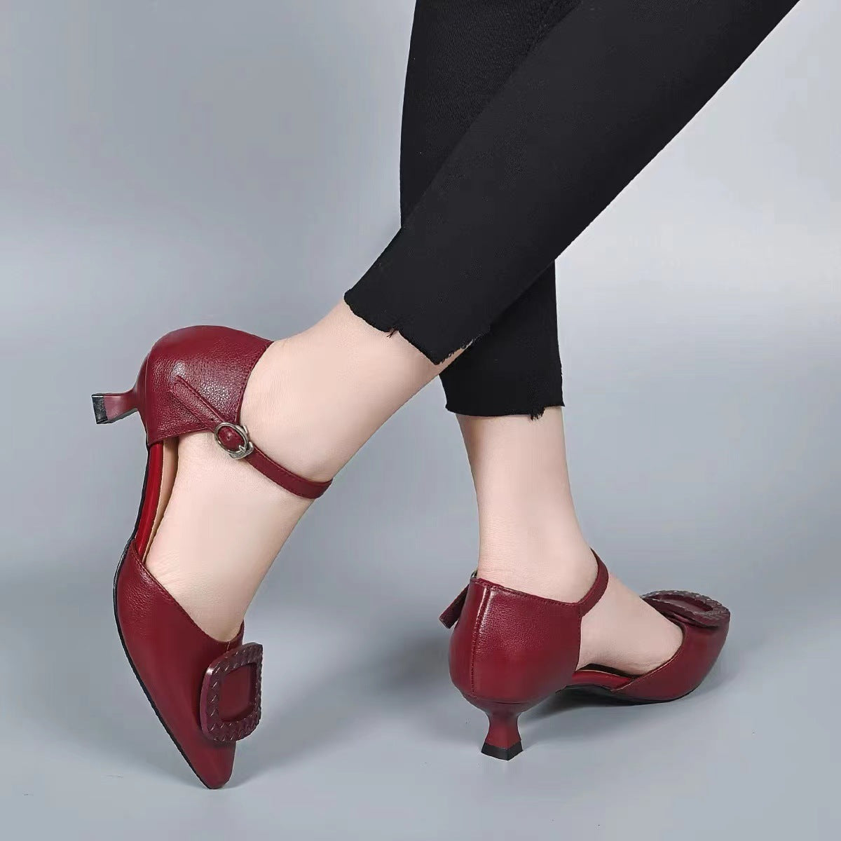 Women's Closed Toe Hollow Summer High Stiletto Pointed Buckle Sandals