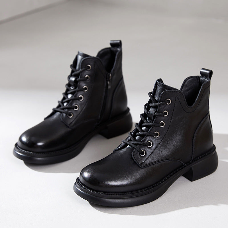 Women's Cowhide Martin Female Fleece-lined Genuine Retro Boots