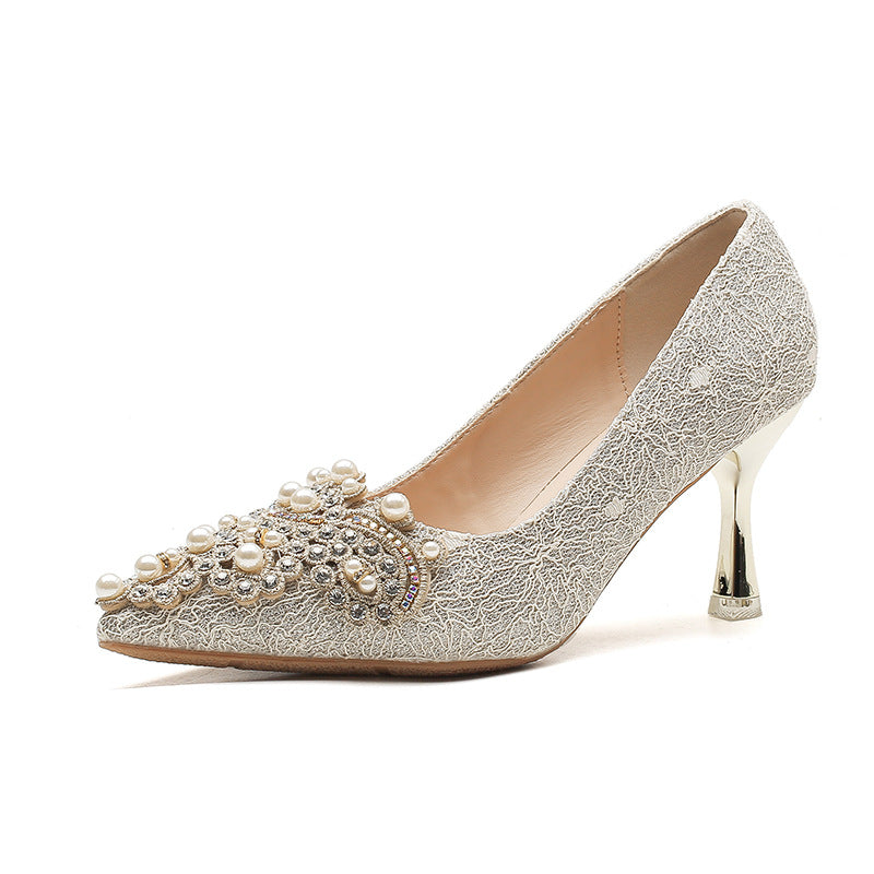 Women's French Wedding Pearl Rhinestone Dress Bridal Women's Fashion Shoes