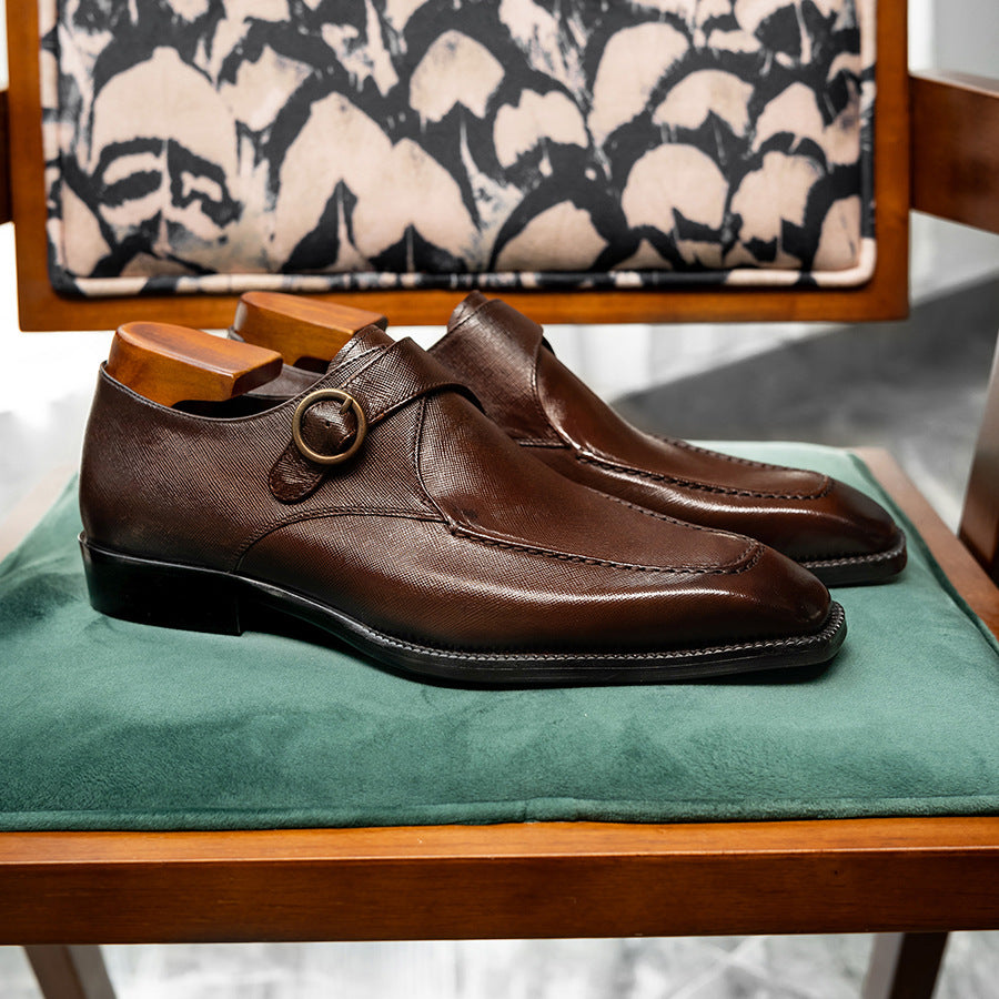 Men's Korean Trendy Formal Wear Cowhide Square Toe Men's Business Leather Shoes