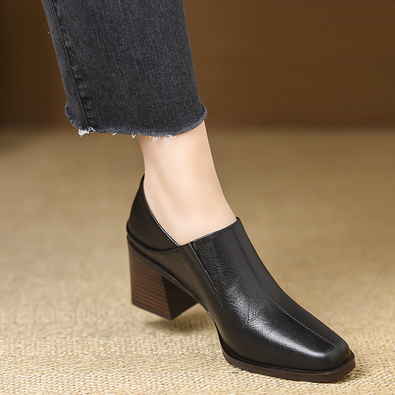 Retro Square Toe Deep Mouth Pumps Platform Elegant Women's Fashion Shoes