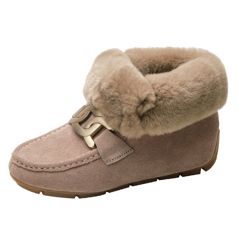 Women's Genuine Platform Thermal Cotton Fleece-lined Rabbit Hair Snow Boots