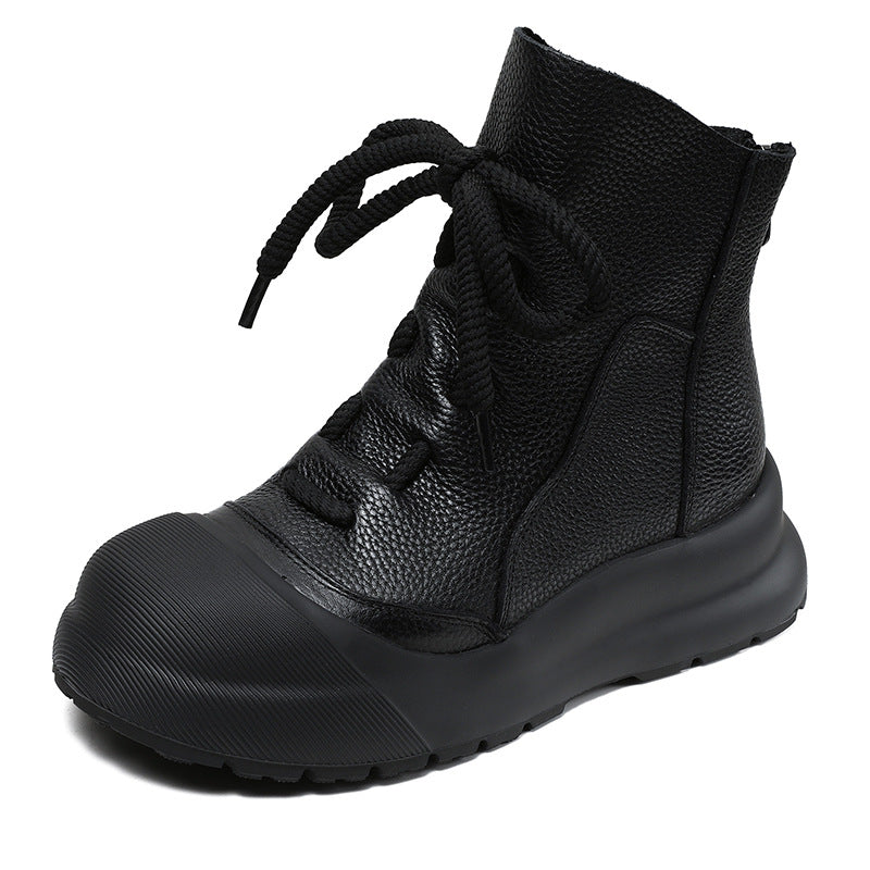 Women's Fashion Flat Top Layer Cowhide Shell Toe High Ankle Women's Leather Boots