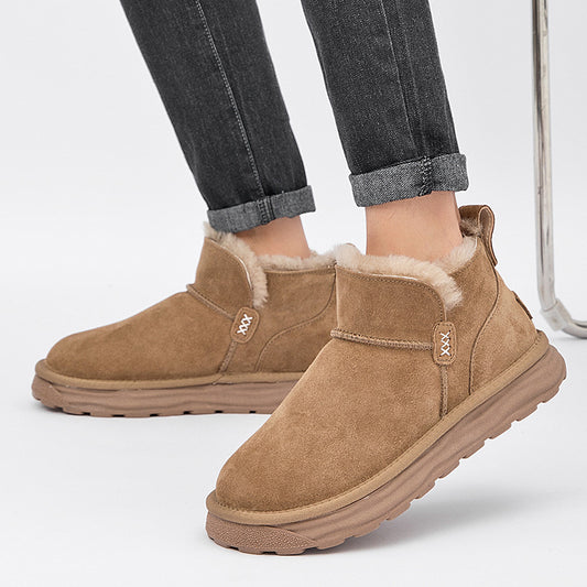 Men's Sheep Fur Integrated Waterproof Glossy Fleece Snow Boots