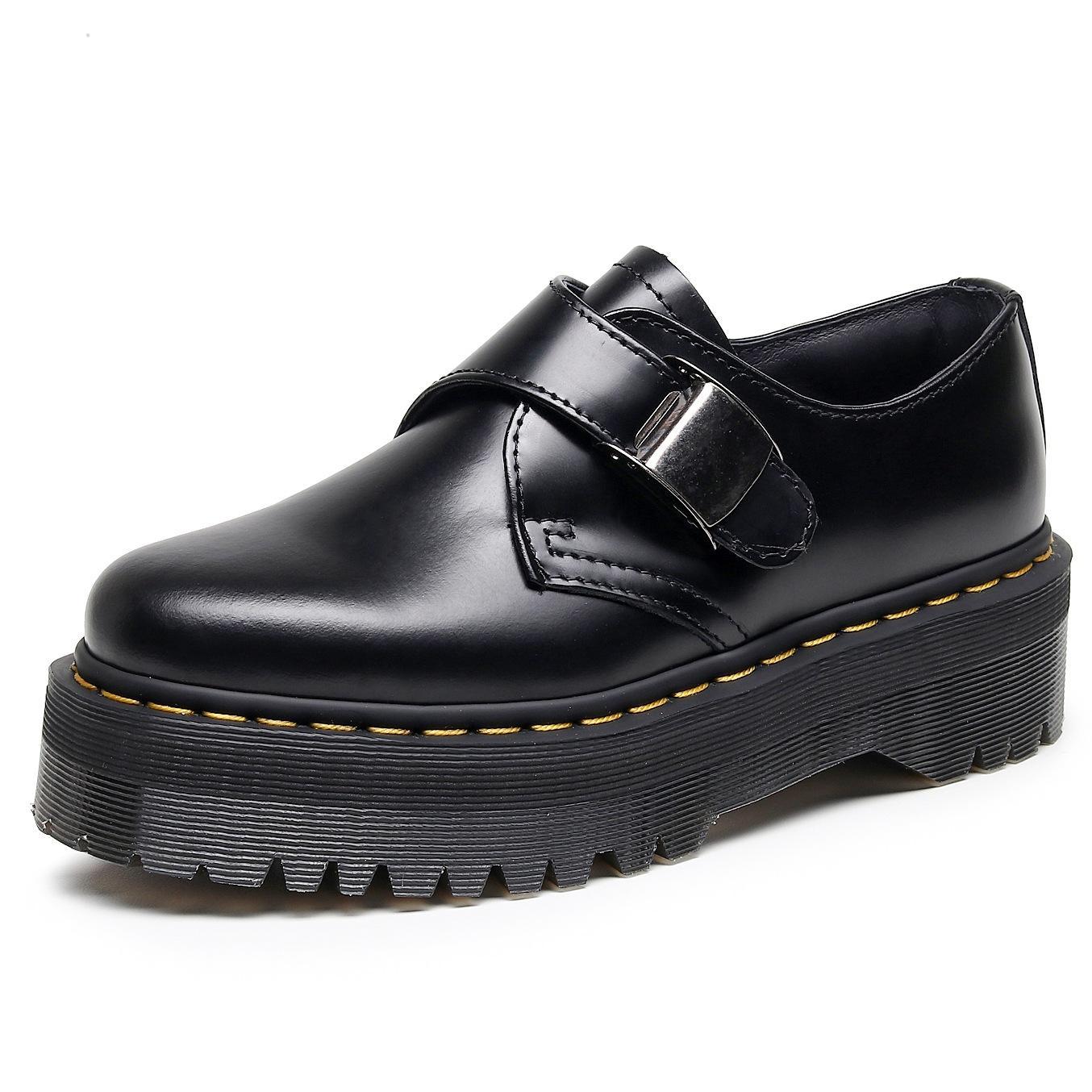 Women's Thick-soled Buckle Low-cut Genuine British Platform Casual Shoes