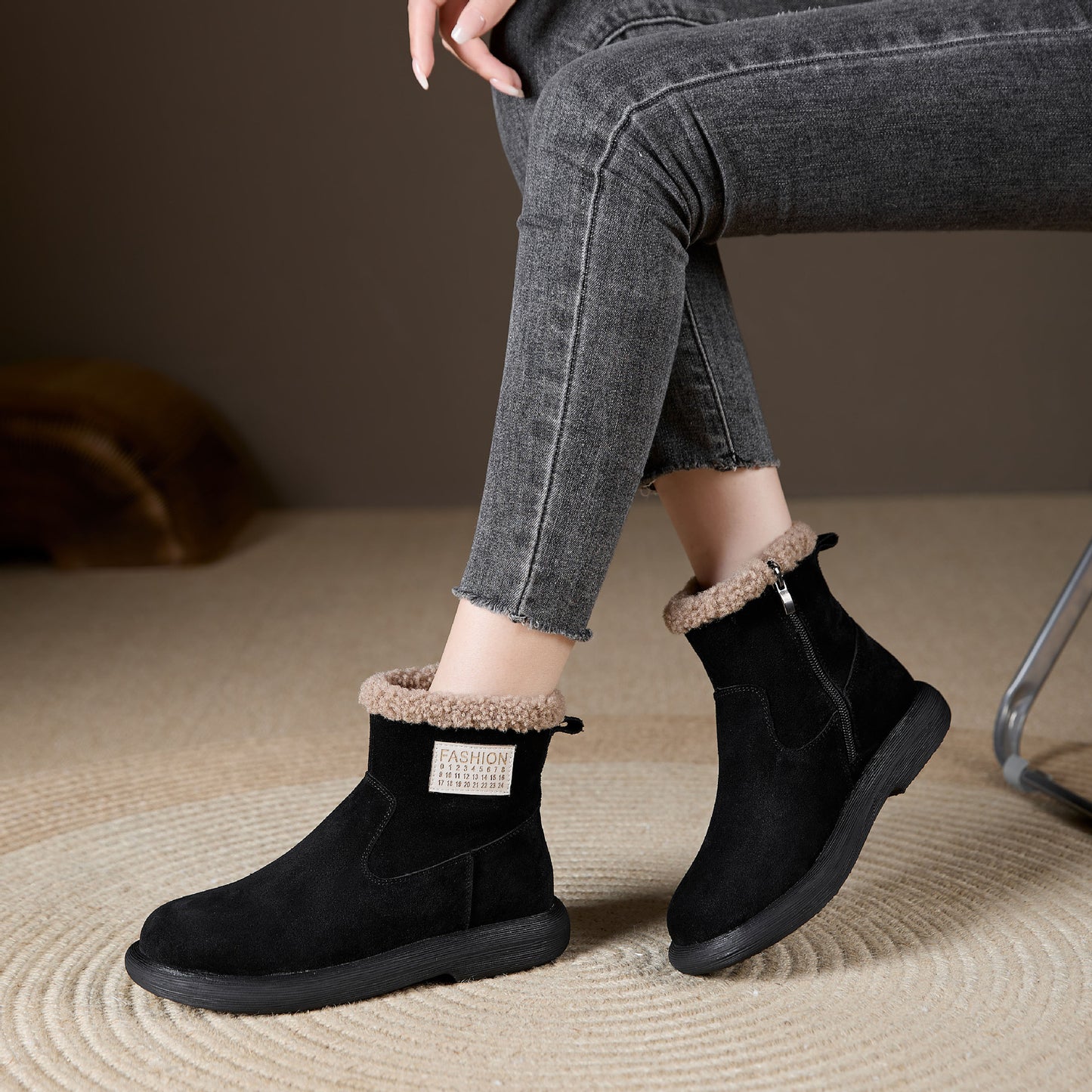 Women's Matte Teddy Thick Fur Winter Vintage Snow Boots