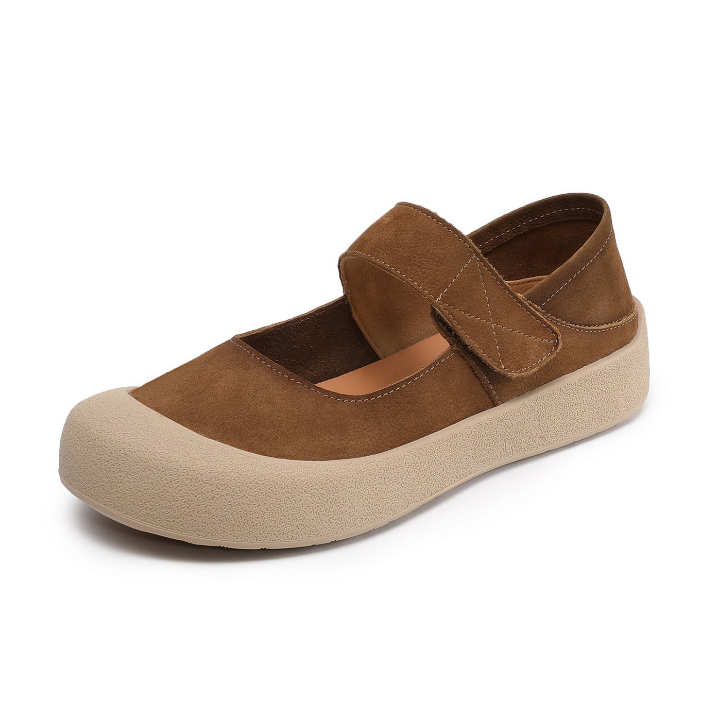 Women's Spring Word With Velcro Mary Jane Shallow Mouth Flat Women's Casual Shoes