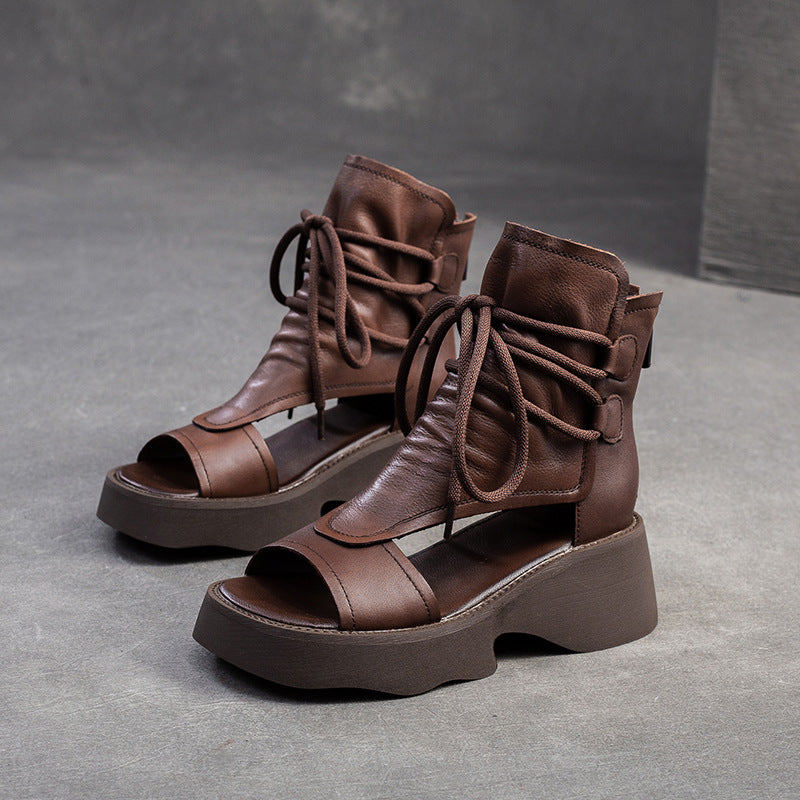 Women's Breathable Peep Toe Retro Trendy British Platform Sandals