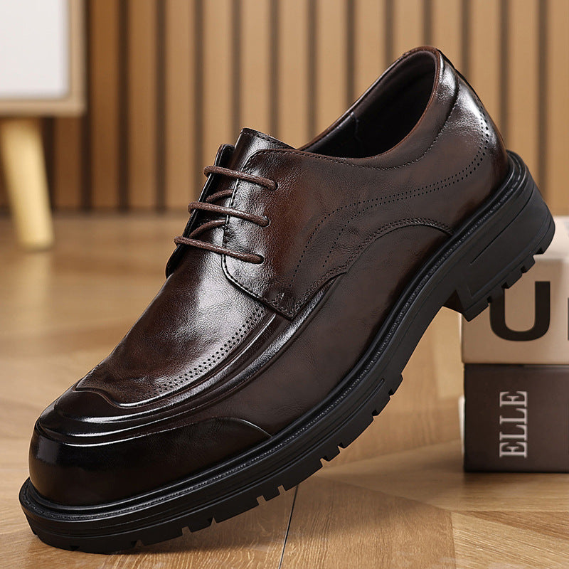 Men's Layer Cowhide Dress Black Four Genuine Men's Business Leather Shoes