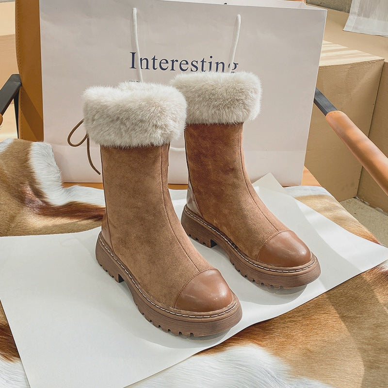 Women's Platform Winter Fur Martin Thickened Middle Snow Boots