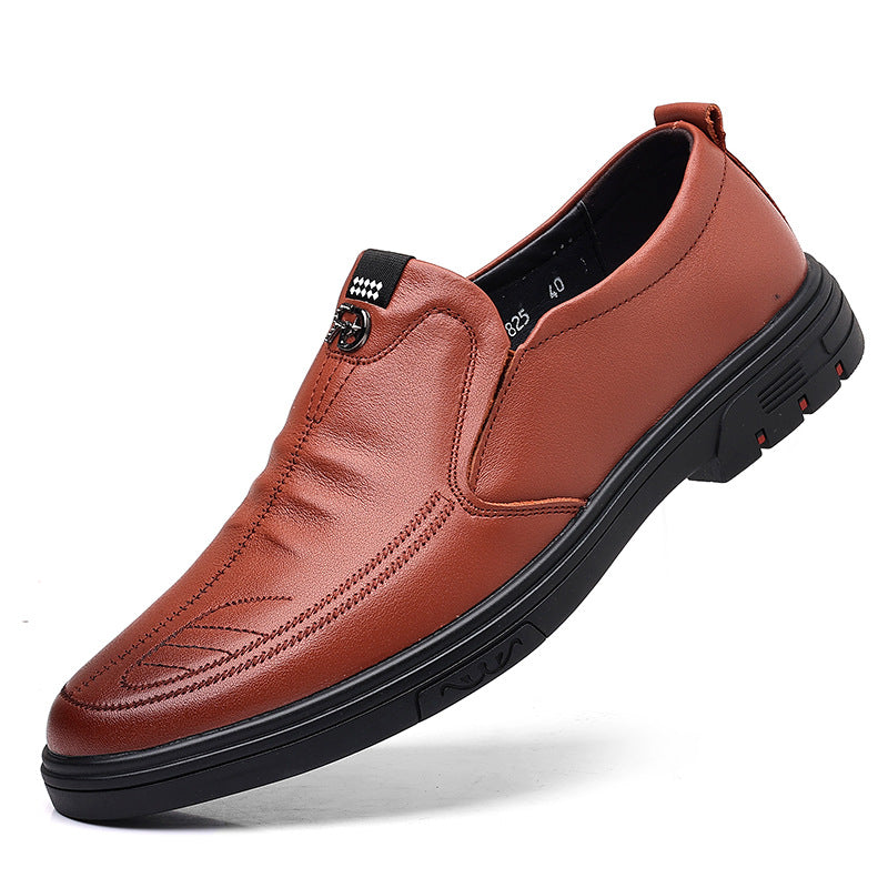 Men's Spring First Layer Cowhide Pumps Slip-on Leather Shoes