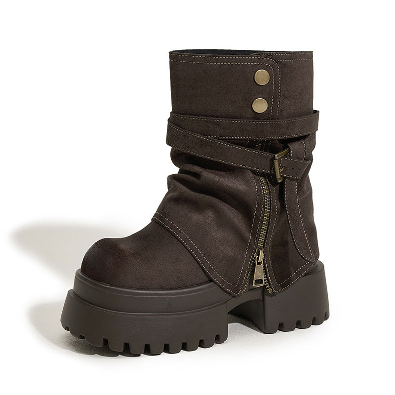 Women's Platform Martin Small Invisible Elevated Smoke Boots