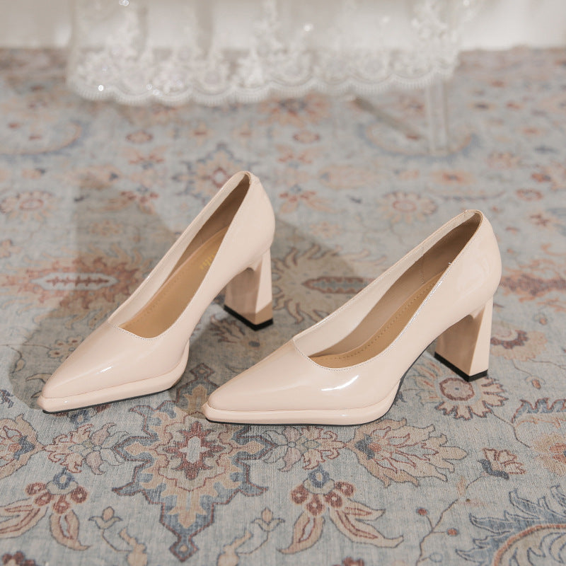 Women's Nude Waterproof Platform High Elegant Patent Chunky Comfortable Women's Fashion Shoes