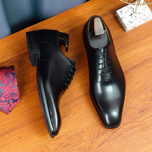 Men's Pointed British Style Carved An Entire Cowhide Leather Shoes