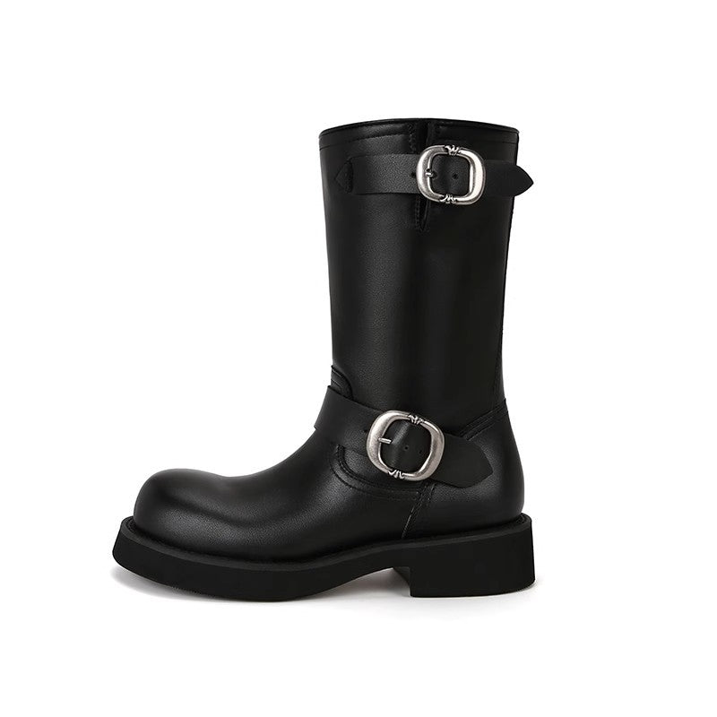 Soft Glutinous Thick Bottom Motorcycle Buckle Boots