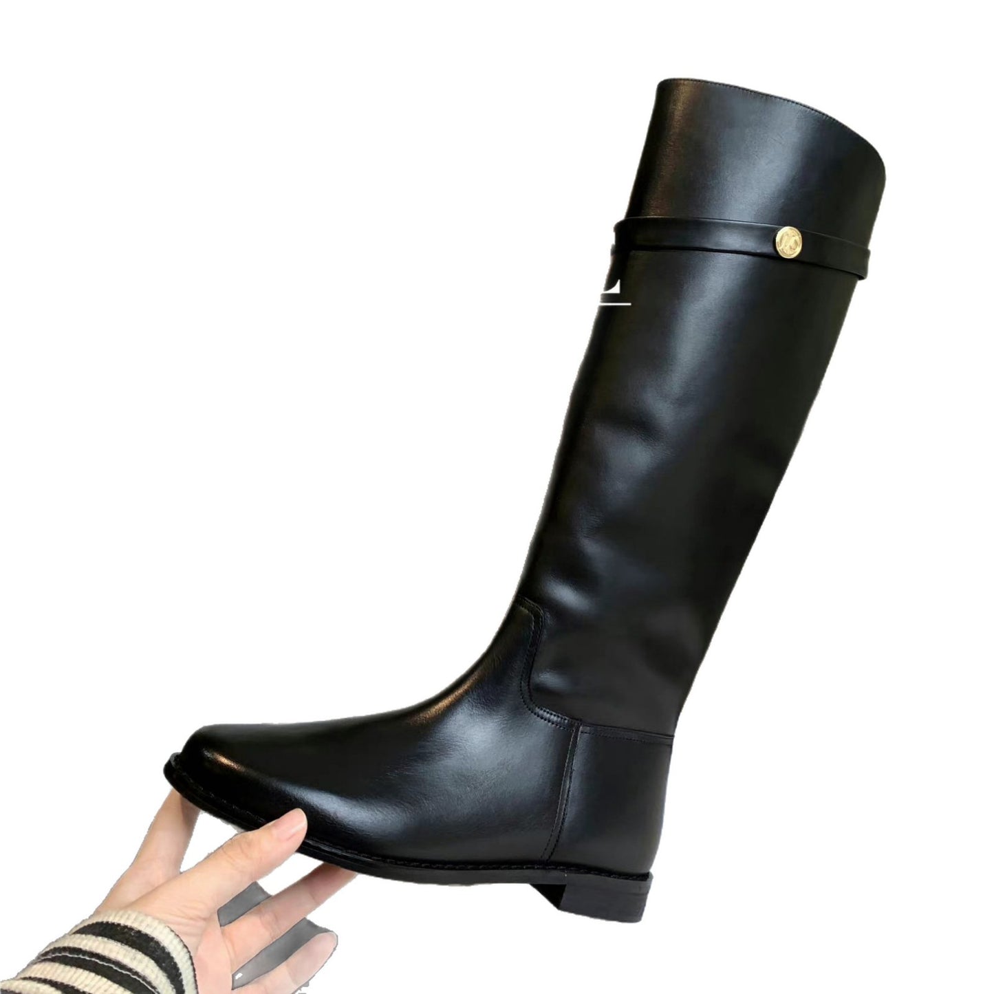 Women's Fleece-lined Cowhide Small Gold Coin Chunky Platform Boots