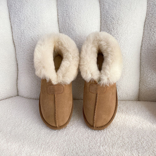 Women's Fur Thick Sheepskin Winter Warm Flanging Snow Boots