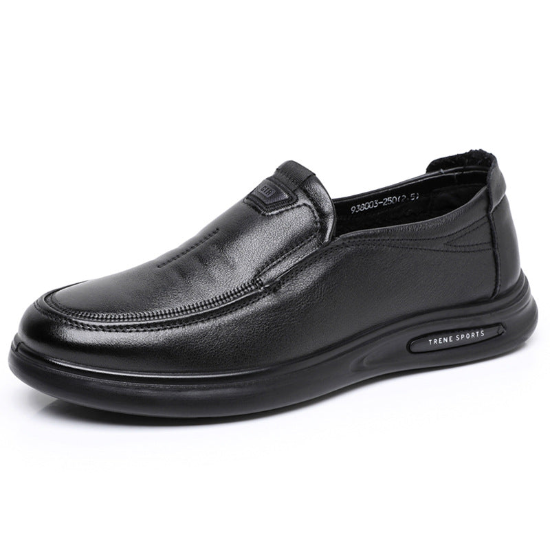 Men's Autumn First Layer Cowhide Slip-on Business Round Head Leather Shoes