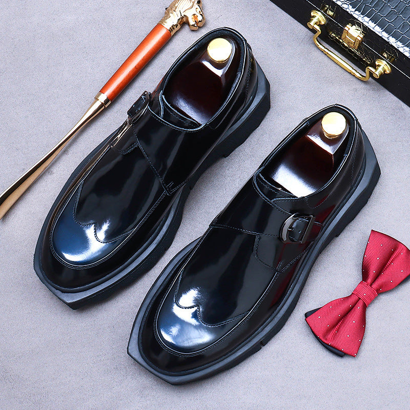 Men's Cowhide Korean Patent Surface Big Head Leather Shoes