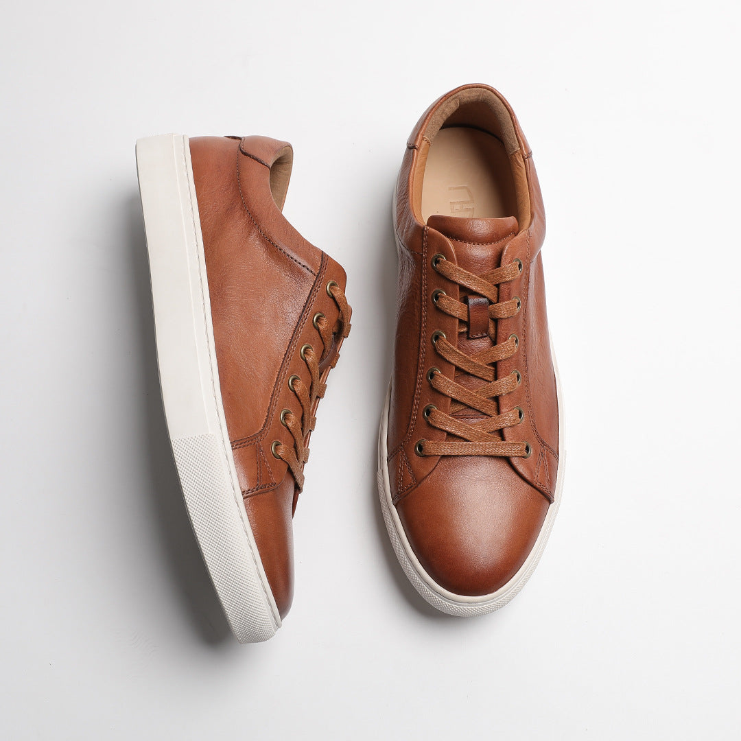 Men's Top Layer Cowhide Breathable Trendy Brown Men's Board Shoes