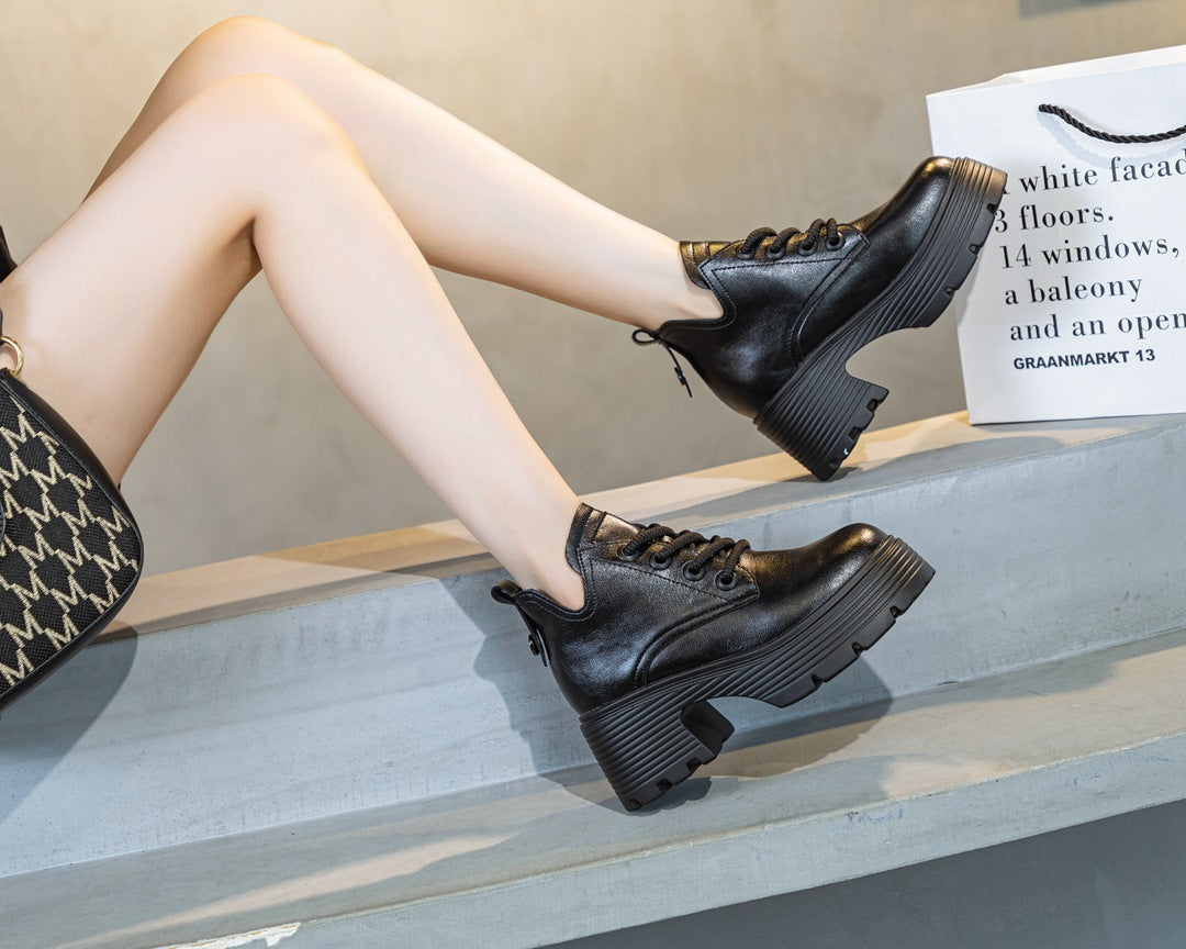 Women's & Men's Chunky Cowhide Platform Authentic Small Ankle Casual Shoes