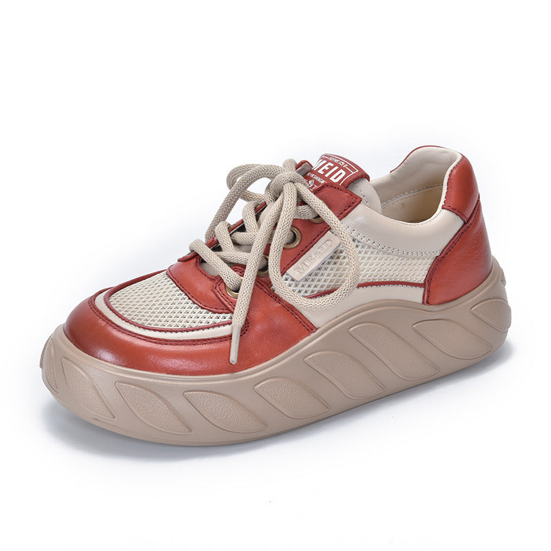 Women's Layer Cowhide Platform Breathable Mesh Genuine Men's Shoes