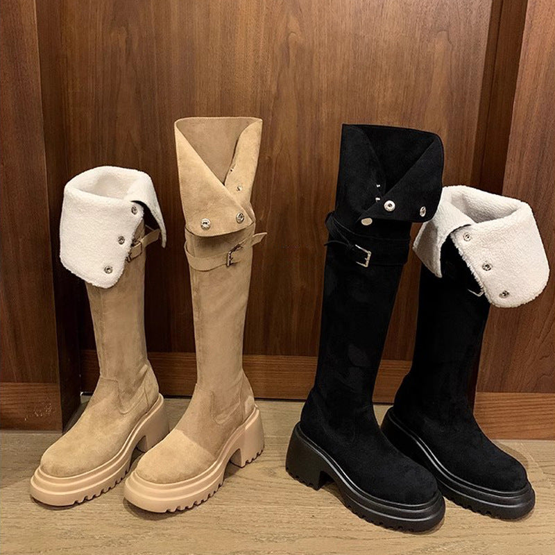 Bottom Lamb Fur Chunky High Over Boots