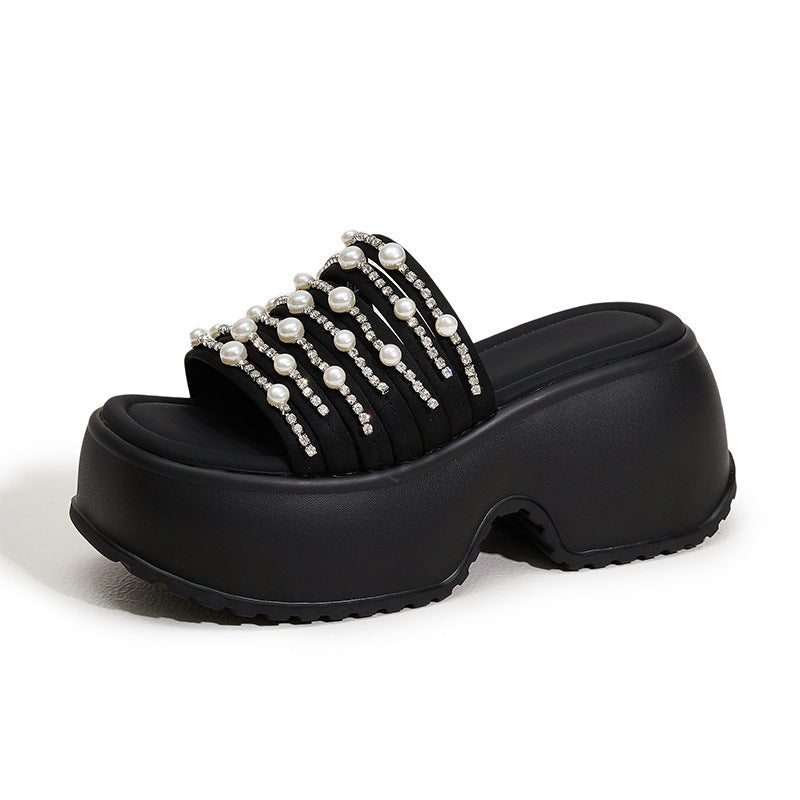 Women's Platform Outdoor Summer Rhinestone One-word Half Slippers