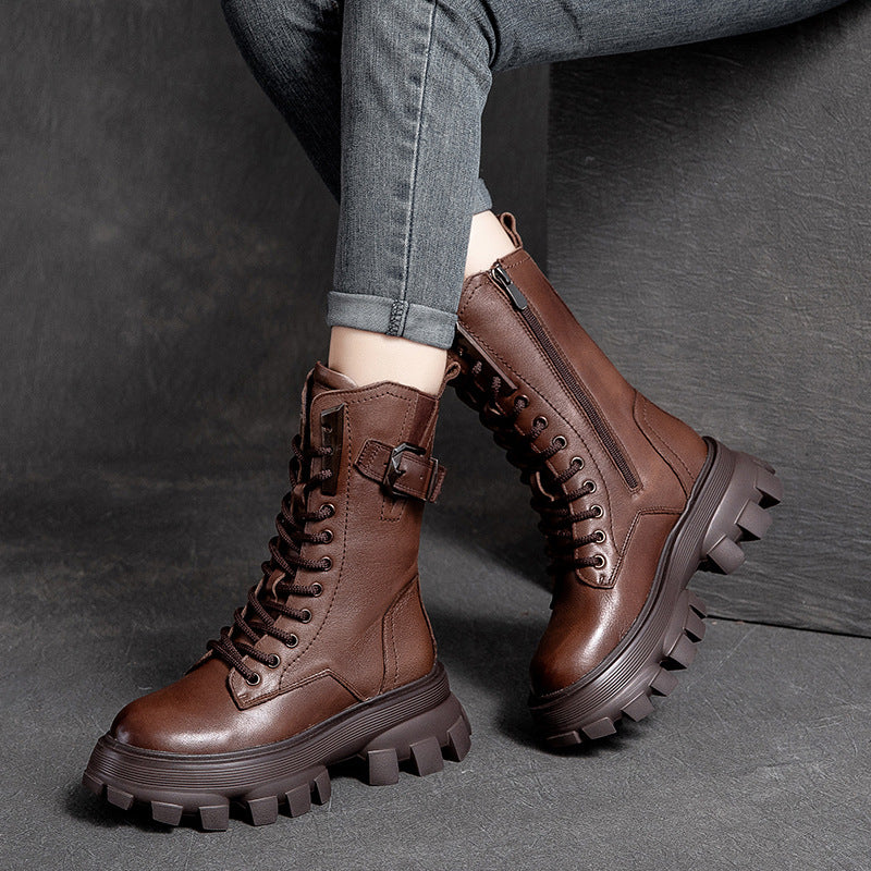 Shu Autumn Solid Color Retro Belt Buckle Muffin Boots