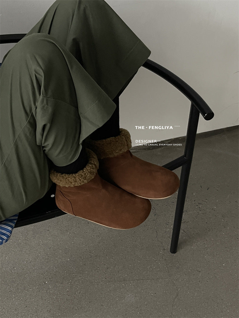 Women's Flat Retro Winter Booties Fleece-lined Warm Ugly Boots