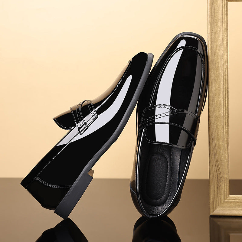 Men's British One Pedal Square Toe Patent Leather Shoes