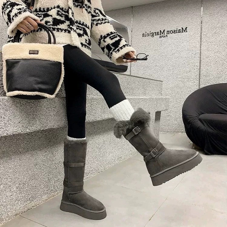 Women's Bottom Two-way Wear Thickened Middle Fleece-lined Warm Northeast Snow Boots