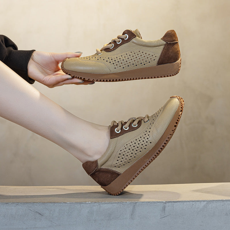 Women's White Summer Hollowed Leisure Flat Retro Sneakers
