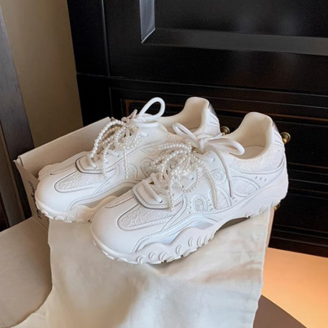 Women's Platform Pearl Retro Daddy Height Increasing Sneakers