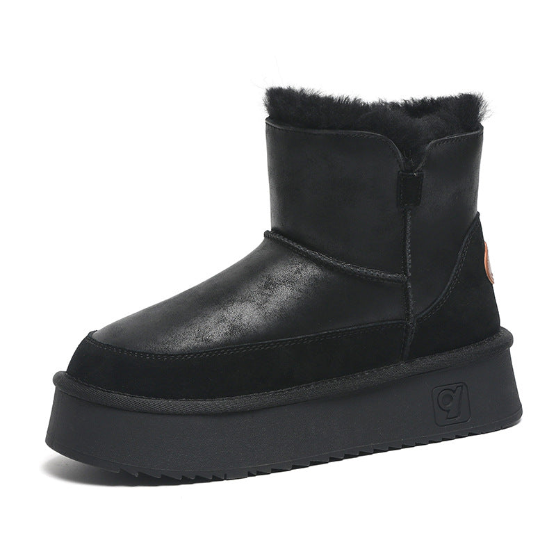 Women's Thick-soled Sheepskin Fur Ankle Fleece Lined Padded Warm Keeping Snow Boots