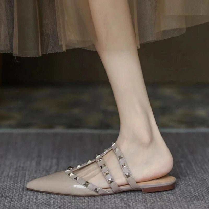Women's Rivet Outer Wear Pointed Muller Flat Sandals