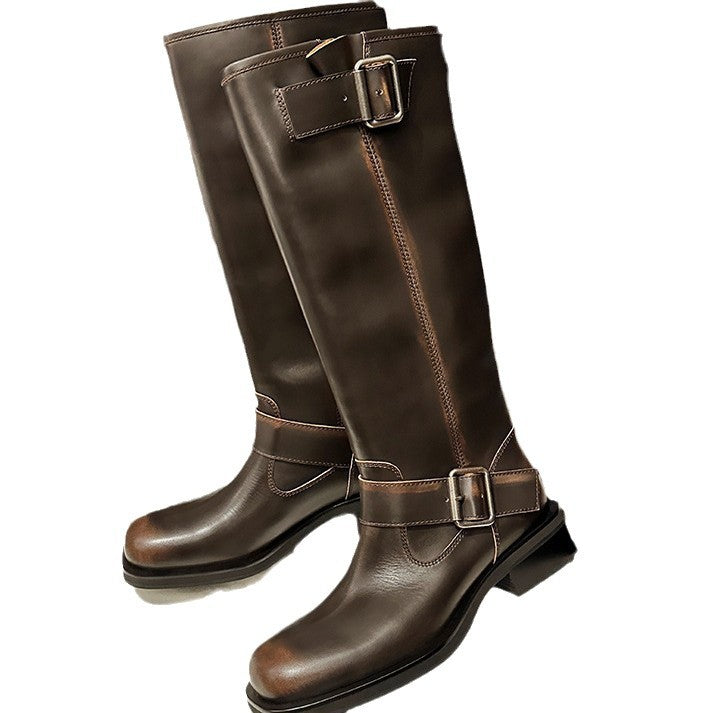 Mom Square Toe Chunky Platform Buckle Boots