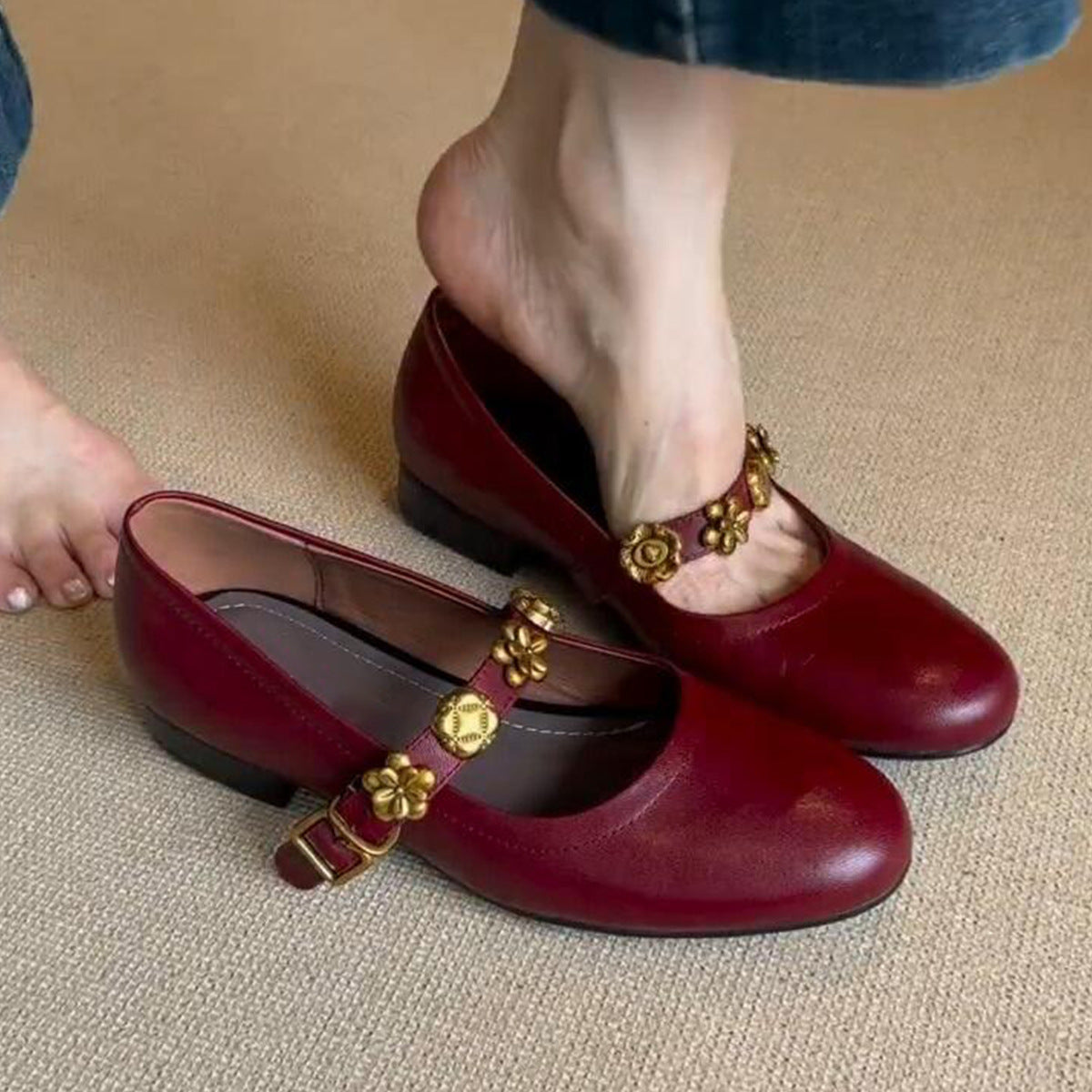 Women's Metal Buckle Genuine Mary Jane French Women's Shoes