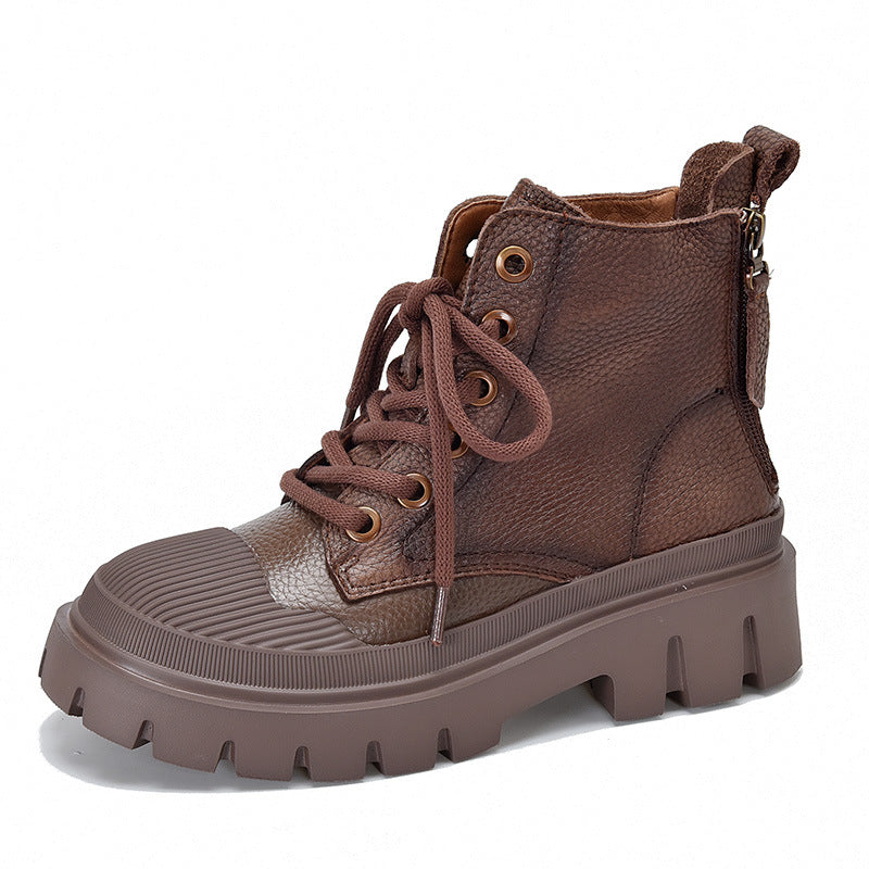 Head Genuine Lace Up Ankle Thick Bottom Boots