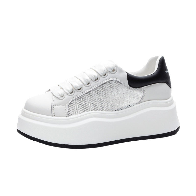 Women's & Men's Summer Mesh Film Bottom Thick-soled White Casual Shoes