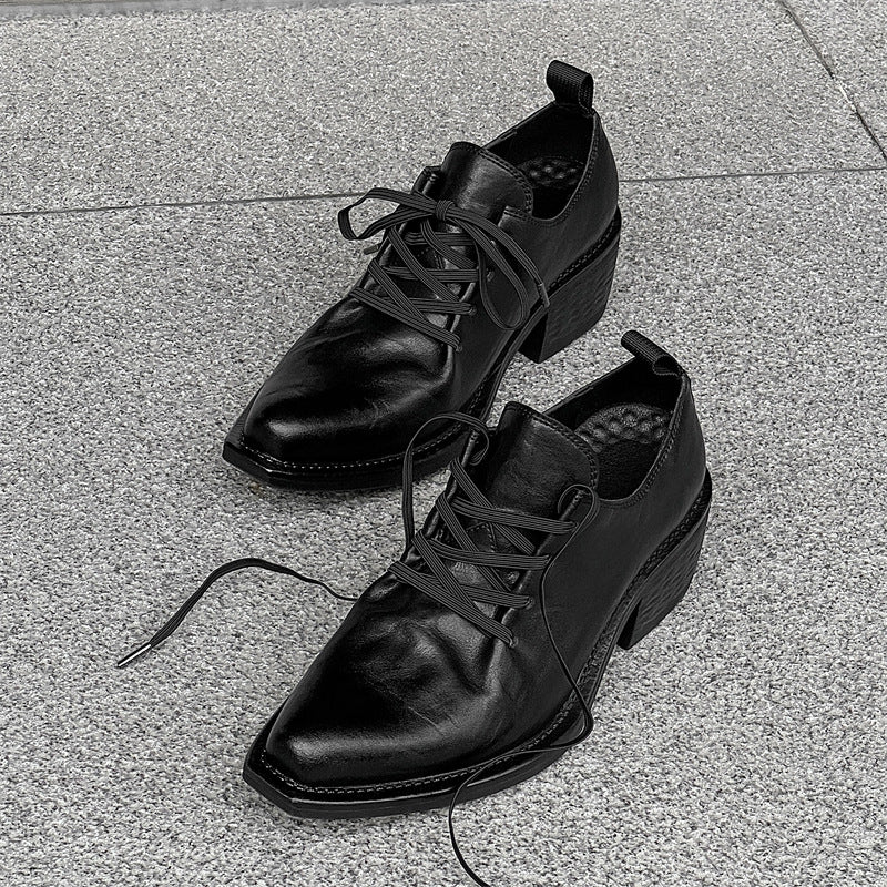 Men's Niche Ruffle Pointed Platform Derby Leather Shoes
