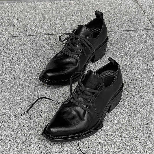 Men's Niche Ruffle Pointed Platform Derby Leather Shoes