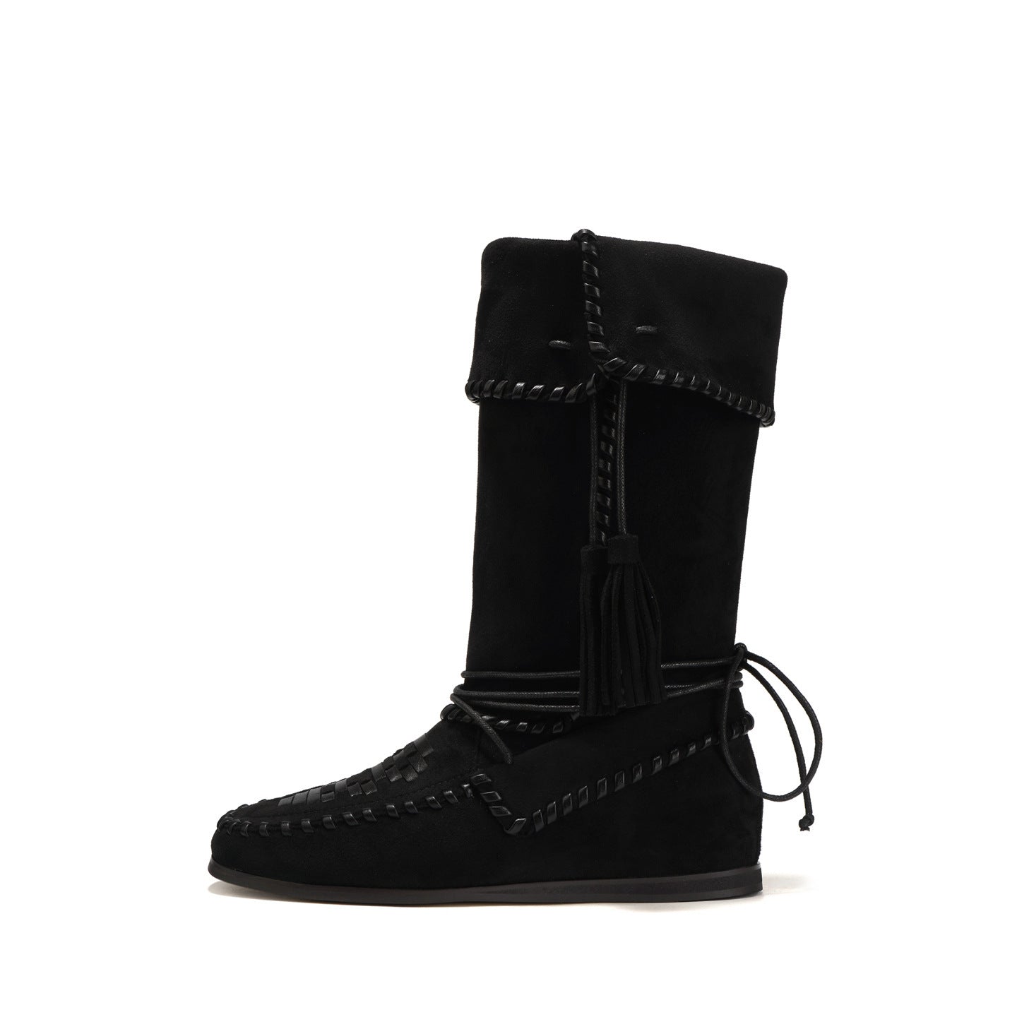 White Slimming Lace Up Inner Elevator Slim Fit Tassel Boots