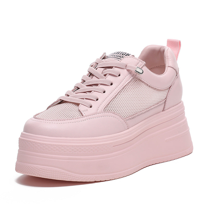 Women's Increasing Insole Summer Platform White Breathable Mesh Casual Shoes
