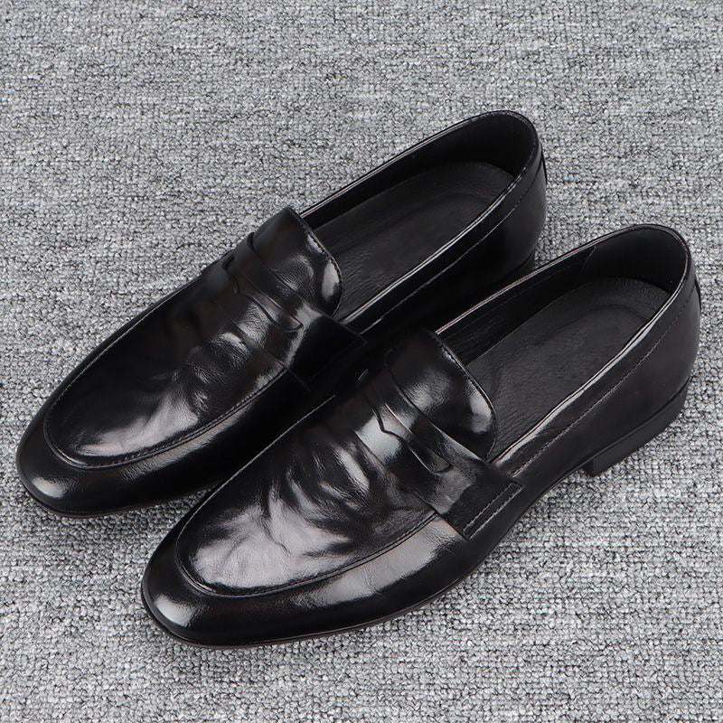 Men's One Pedal Black Genuine Fashion Soft Leather Shoes